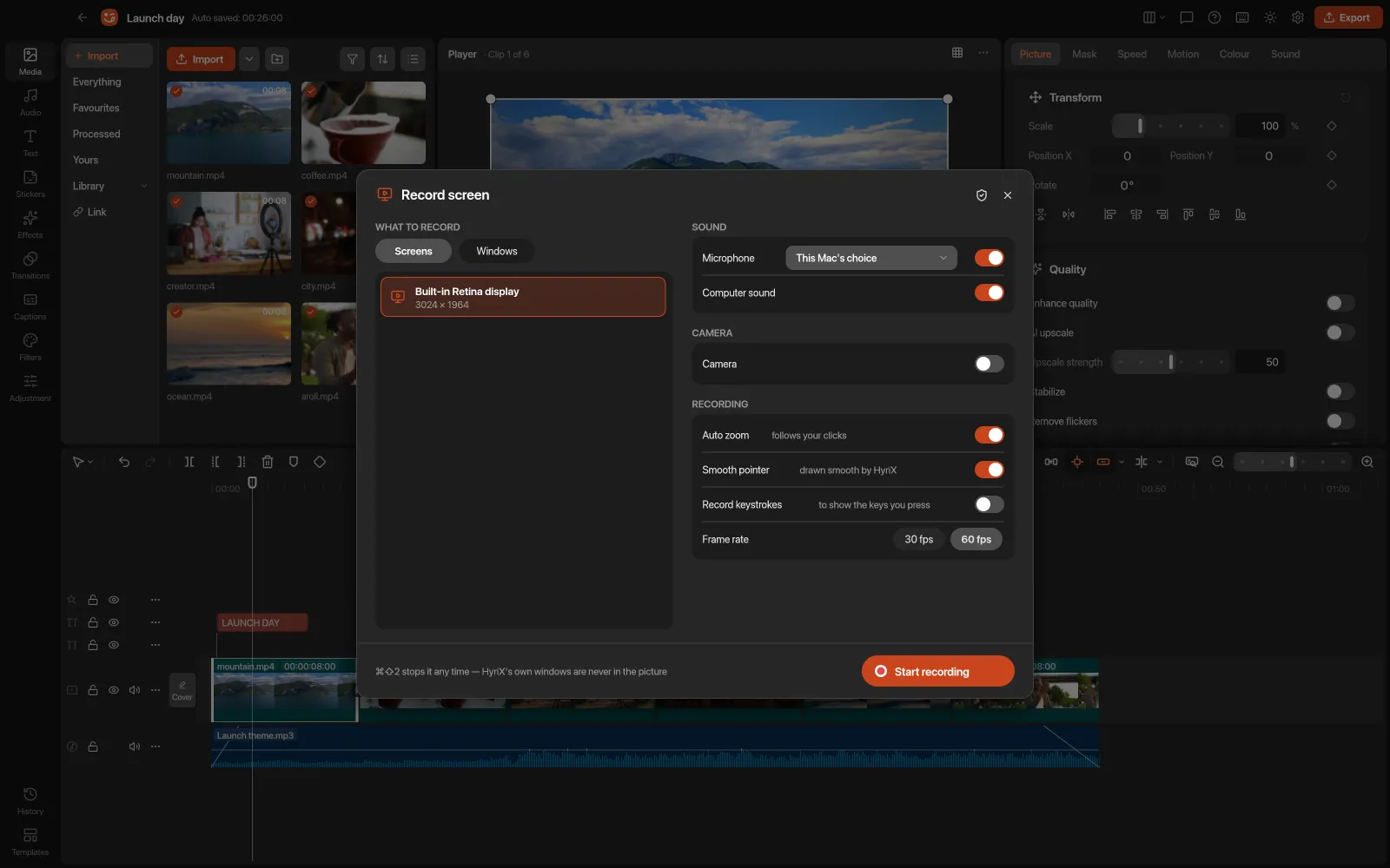 Recording the screen in HyriX